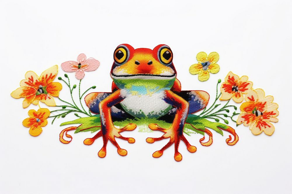 Embroidery of a frog border amphibian wildlife animal.