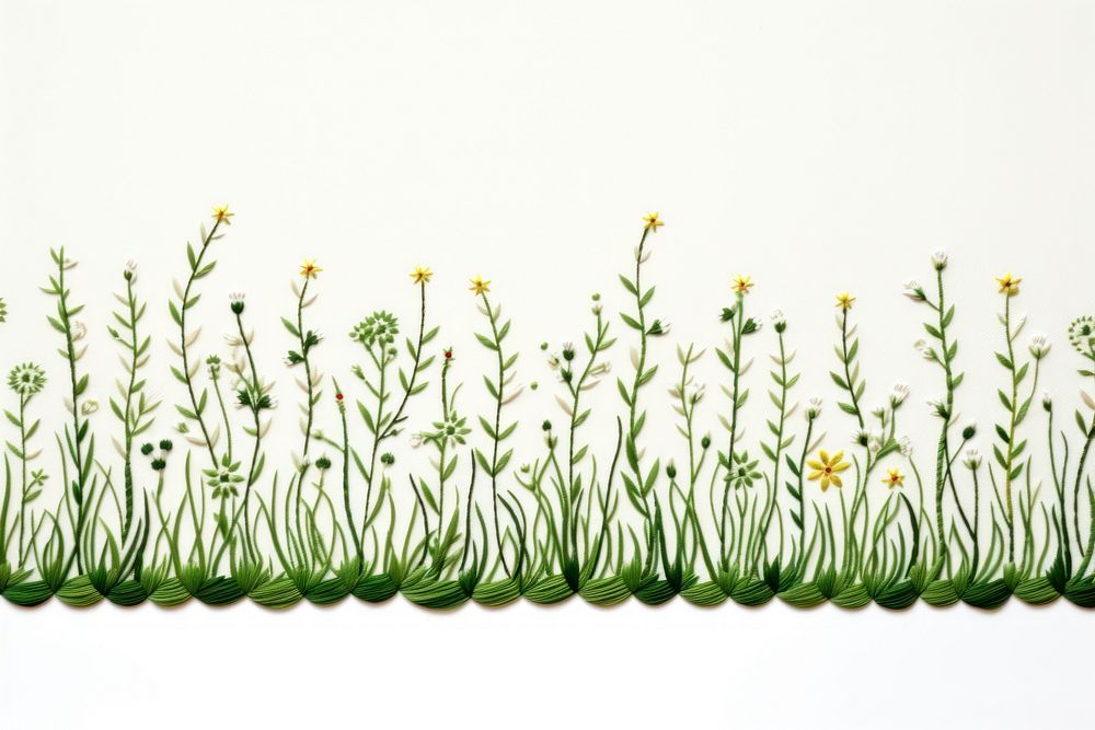 Embroidery of a grass border pattern flower plant.