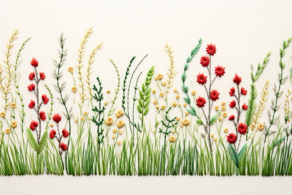 Embroidery of a grass border flower plant art.