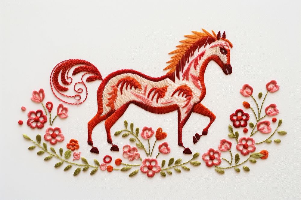 Embroidery of a horse border pattern art representation.