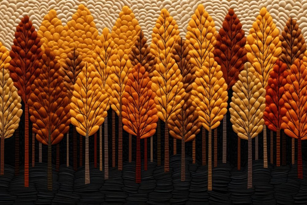 Embroidery of autumn trees confectionery backgrounds creativity.