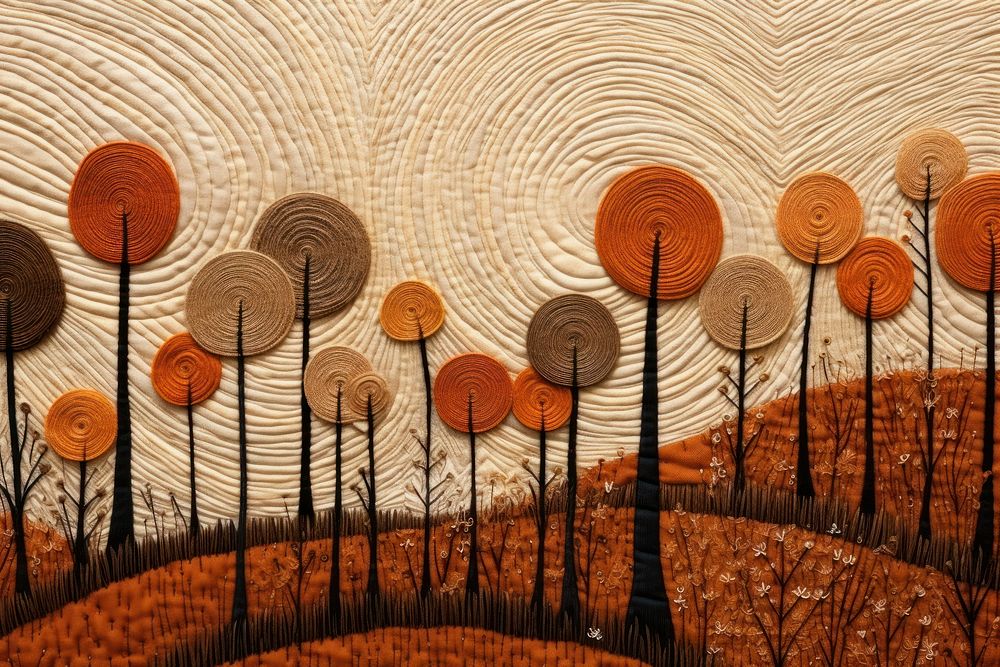 Embroidery of autumn trees outdoors nature art.