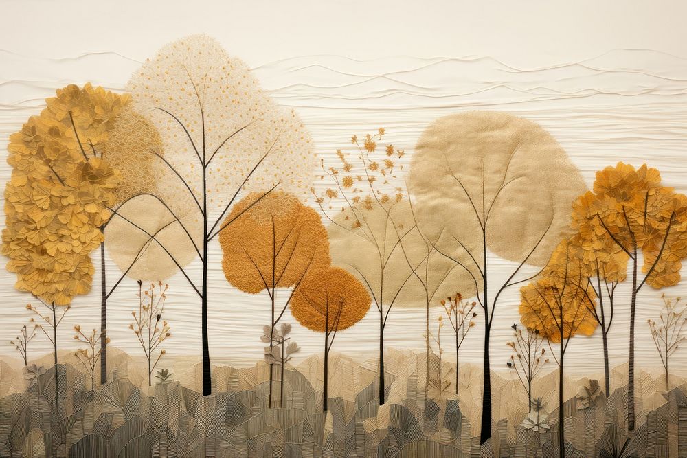Embroidery of autumn trees painting drawing art.