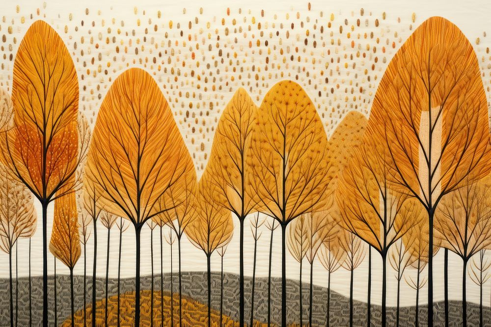 Embroidery of autumn trees outdoors painting nature.