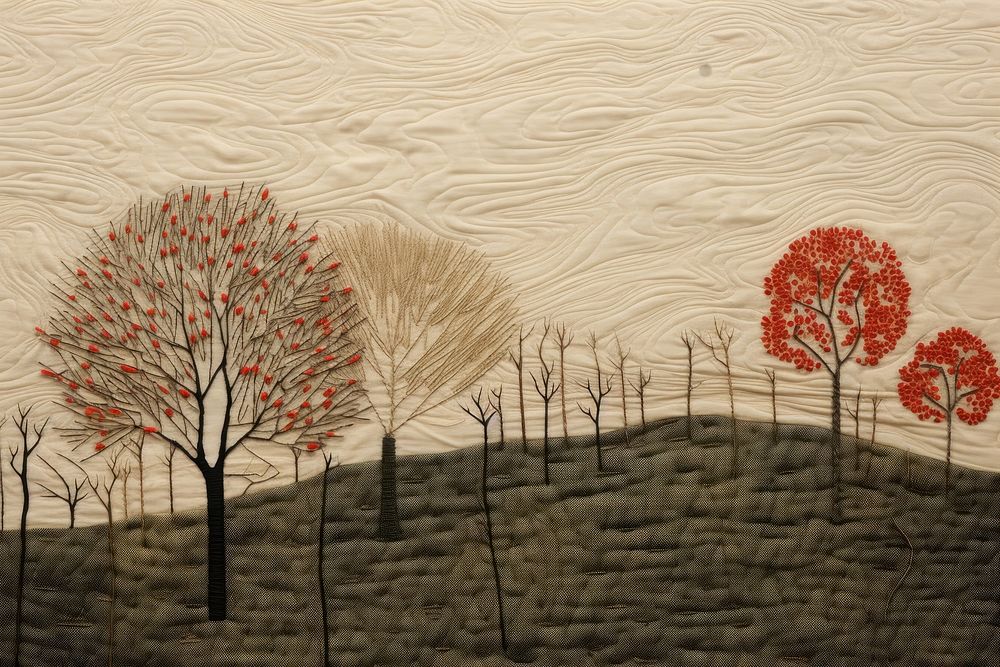 Embroidery of autumn trees wall drawing plant.