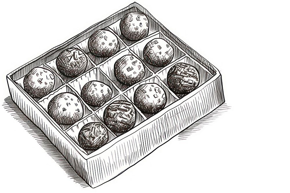  Chocolate truffle box drawing sketch food. AI generated Image by rawpixel.