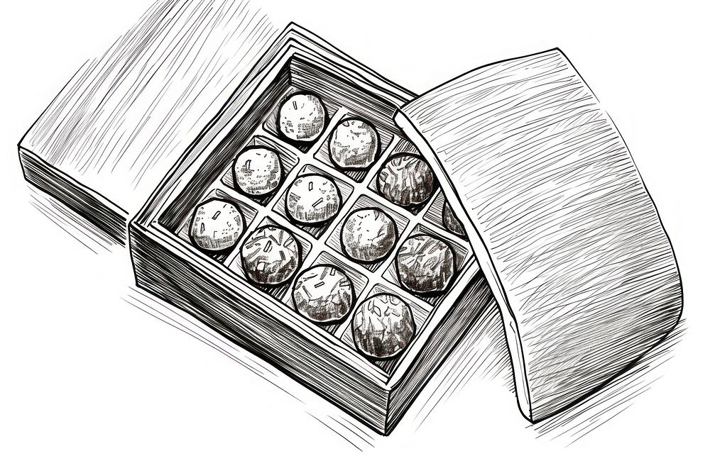 Chocolate truffle box drawing sketch arrangement. AI generated Image by rawpixel.