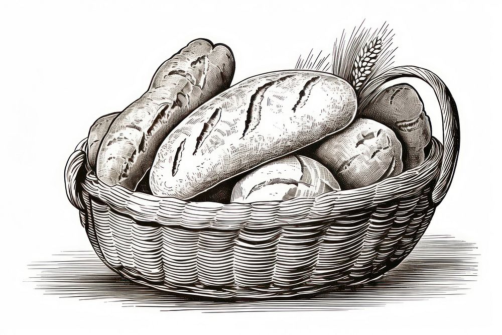  Basket of breads drawing sketch food. AI generated Image by rawpixel.