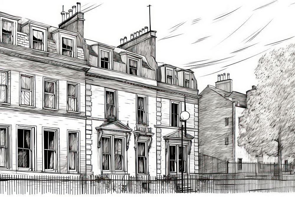  London townhouse drawing sketch city. AI generated Image by rawpixel.