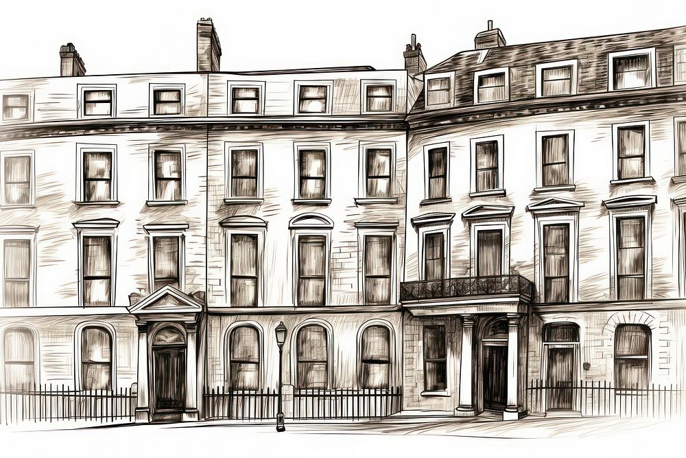  London townhouse drawing sketch architecture. AI generated Image by rawpixel.