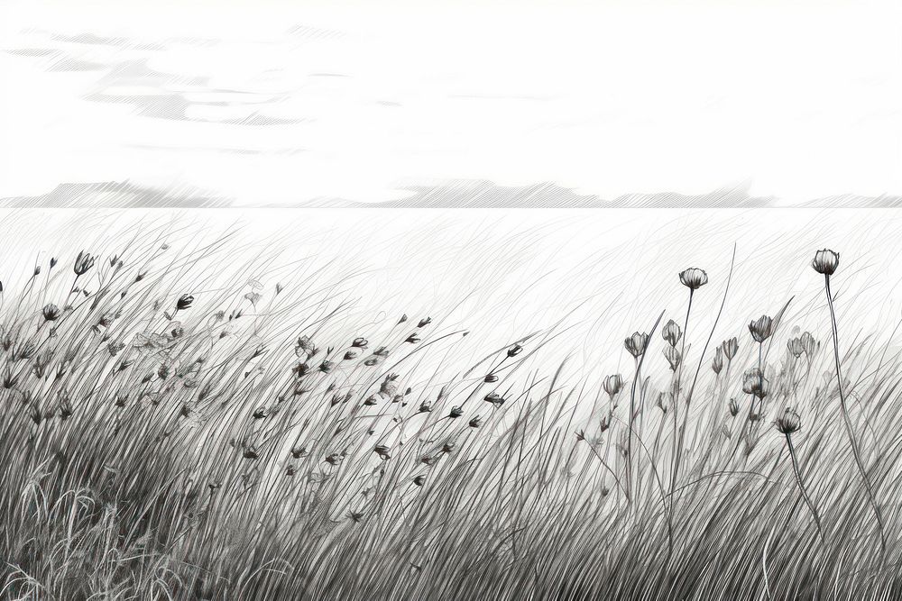  Meadow field border drawing sketch outdoors. AI generated Image by rawpixel.