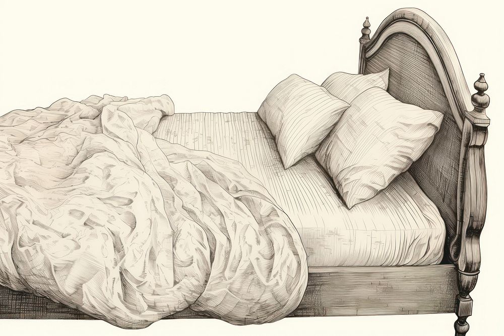  Vintage bed furniture drawing pillow. AI generated Image by rawpixel.