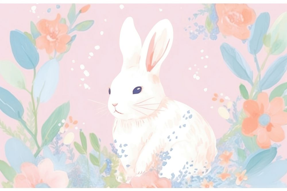 White bunny drawing animal mammal. AI generated Image by rawpixel.