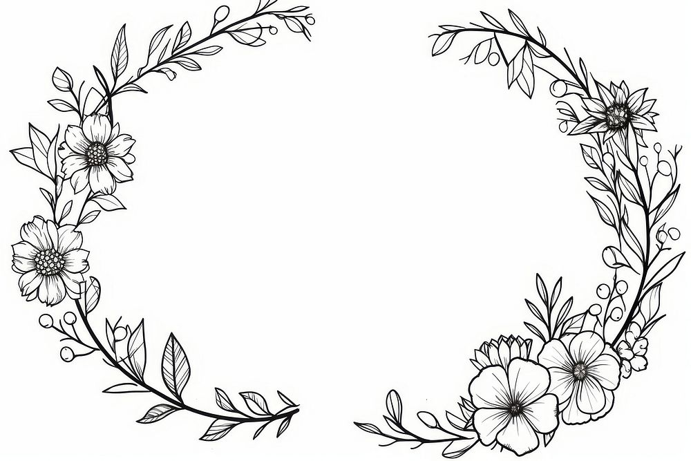Flower wreath sketch pattern drawing.
