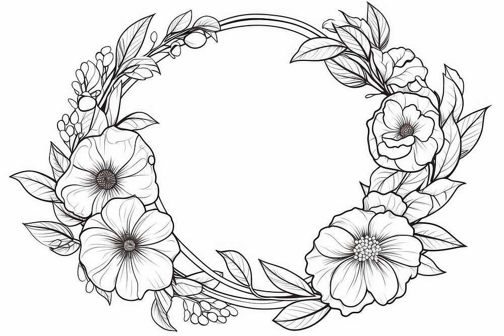 Flower wreath sketch pattern drawing.