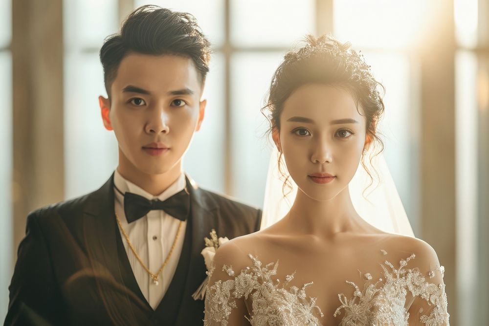 East Asian couple fashion wedding portrait.