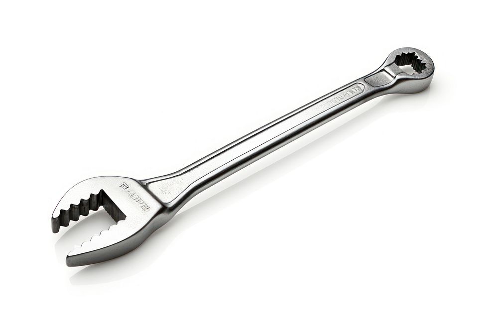 Metal wrench tool white background electronics.