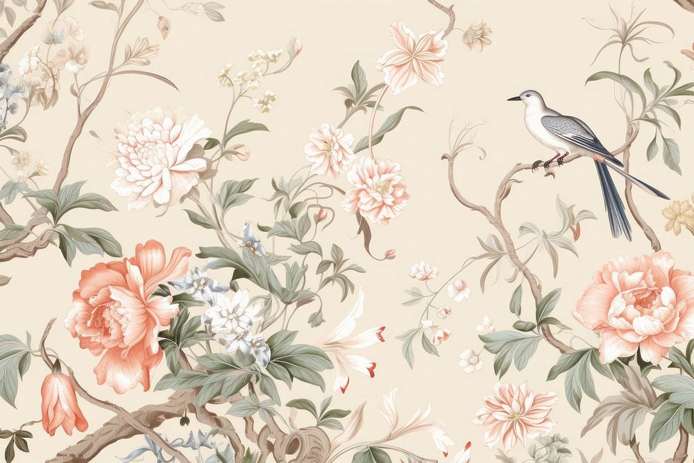 Birds and flowers wallpaper pattern plant.
