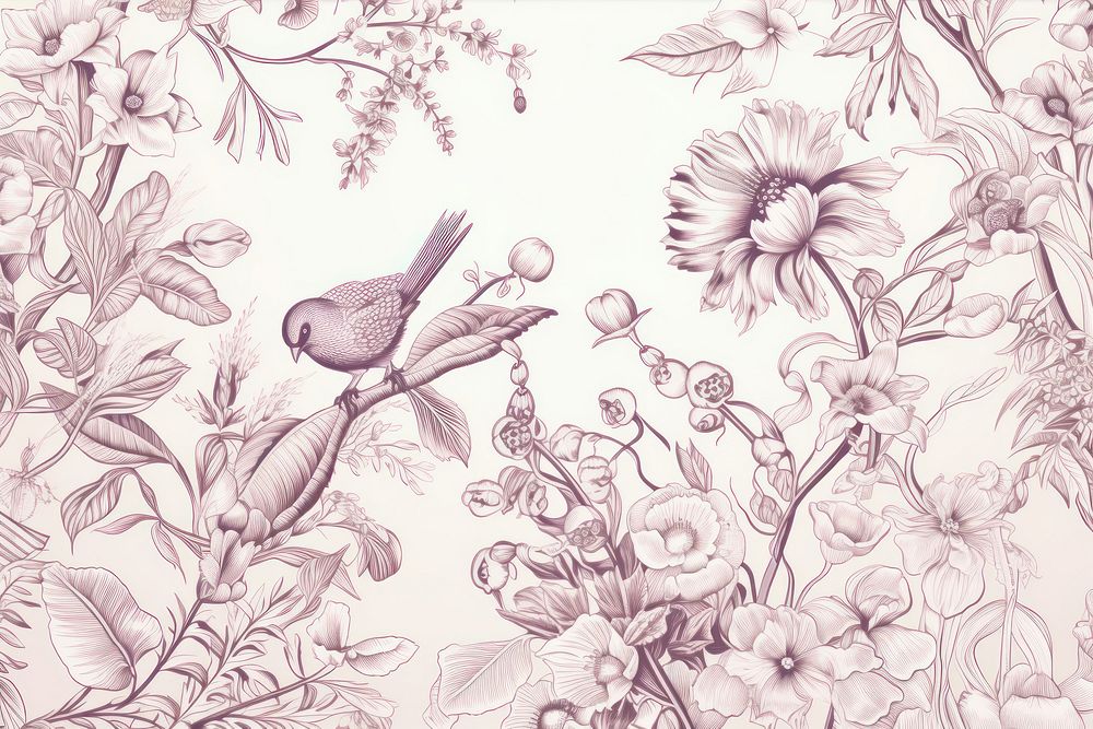 Birds and flowers pattern drawing sketch.