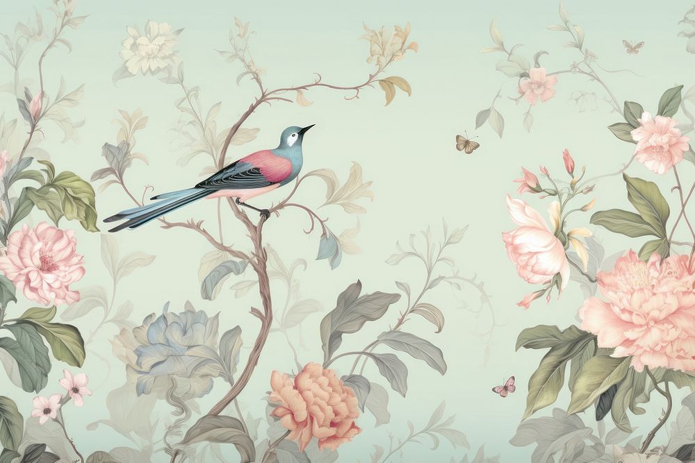 Birds and flowers wallpaper painting pattern.