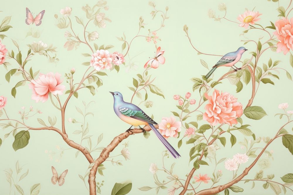 Birds and flowers wallpaper pattern animal.