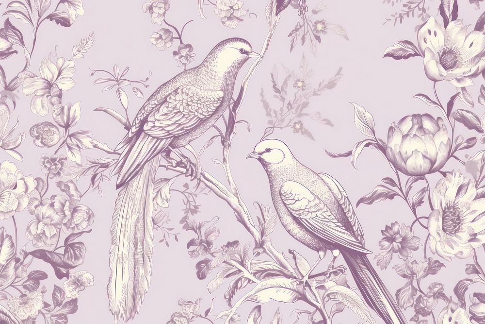 Birds and flowers wallpaper pattern drawing.