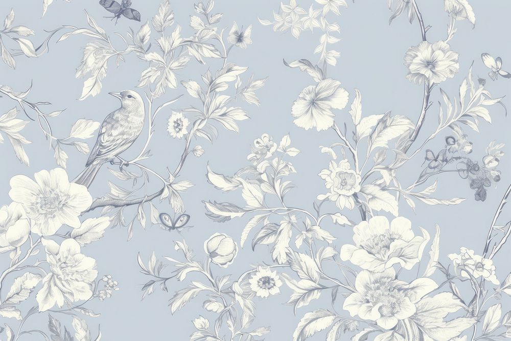 Birds and flowers wallpaper pattern line.