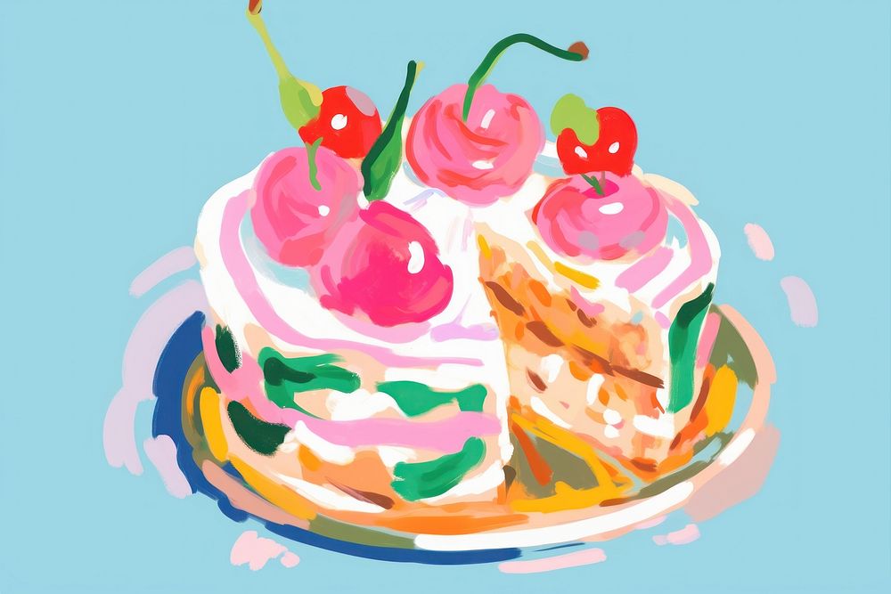 Birthday cake painting dessert cartoon.