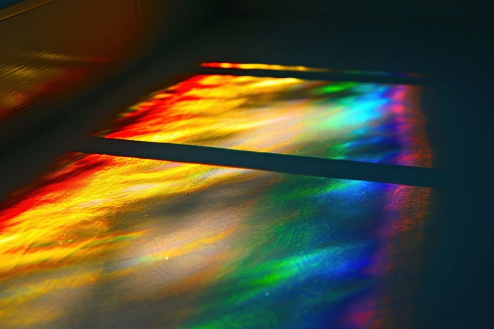 Window transparent rainbow sunlight reflections lighting darkness spectrum.