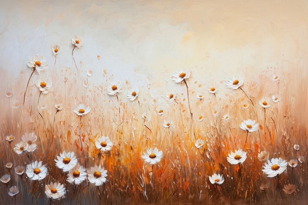 Surrealism painting of a field of daisy outdoors flower nature.