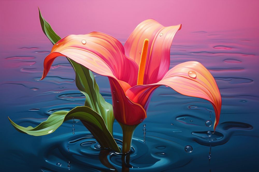 Surrealism painting of a rose outdoors nature flower.