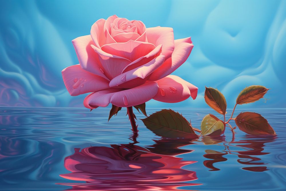 Surrealism painting of a rose outdoors flower nature.