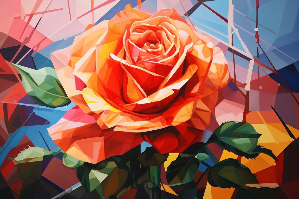 Surrealism painting of a rose art flower plant.