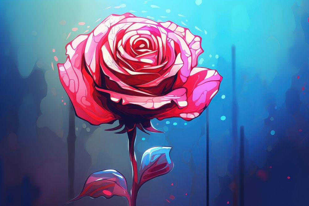 Surrealism painting of a rose flower plant art.