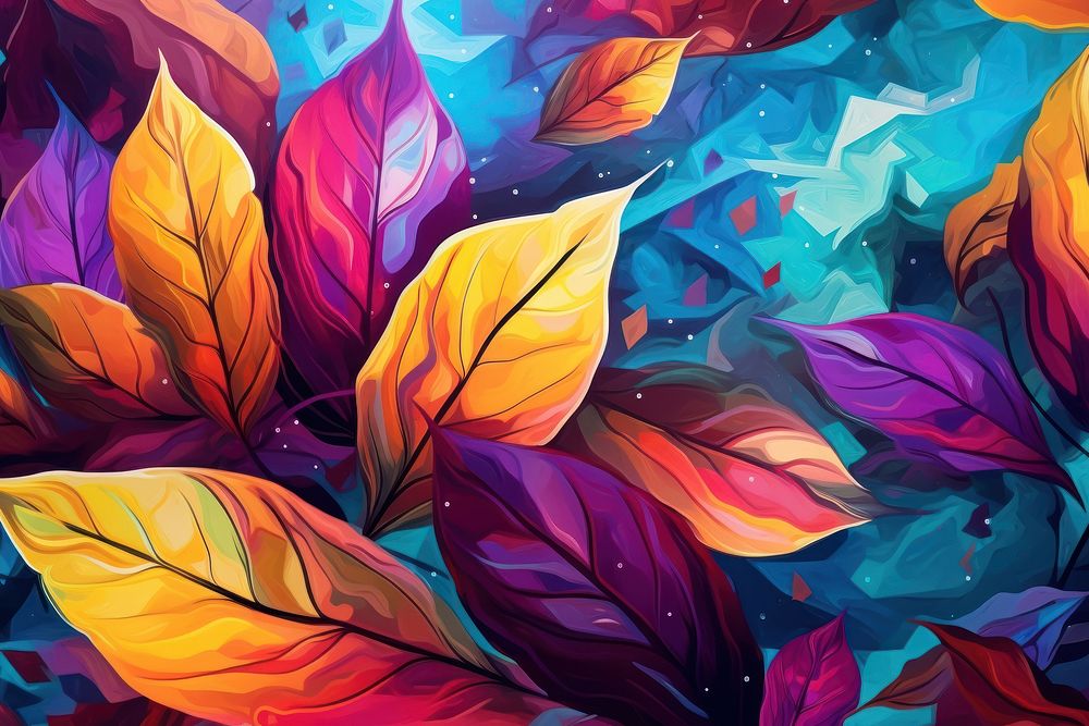 Surrealism painting of leaves art backgrounds pattern.