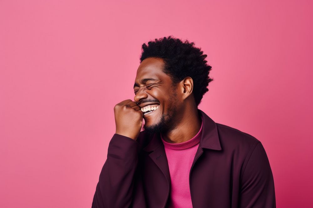Black man portrait laughing smiling. AI generated Image by rawpixel.