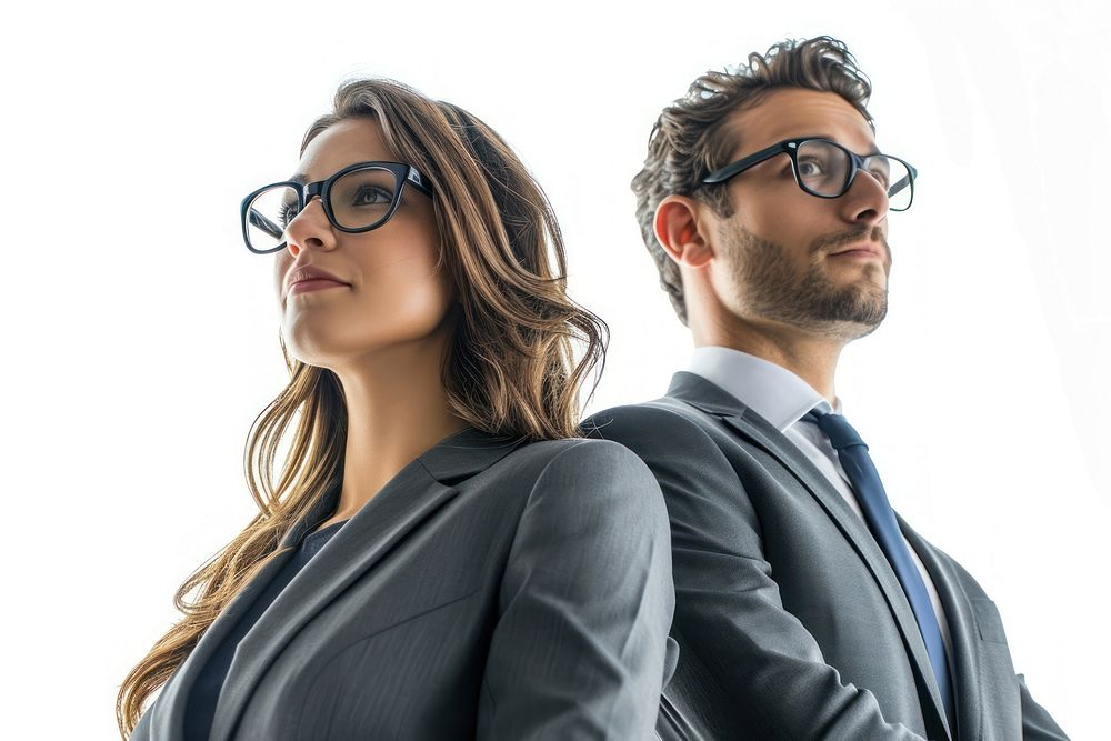 2 people in business suits portrait glasses adult.