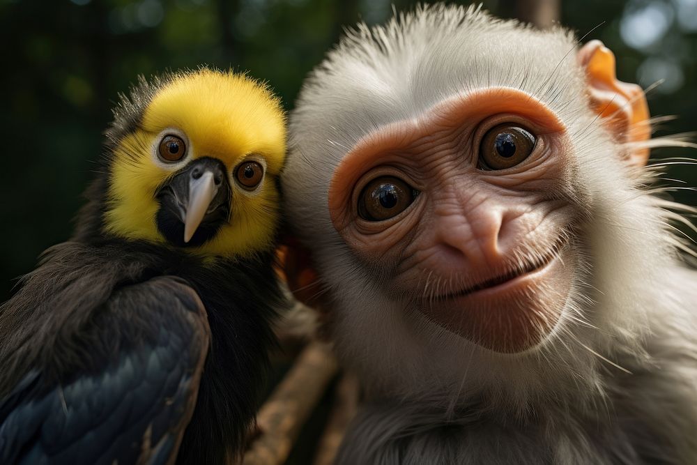 Monkey and parrot and bunny animal wildlife mammal.