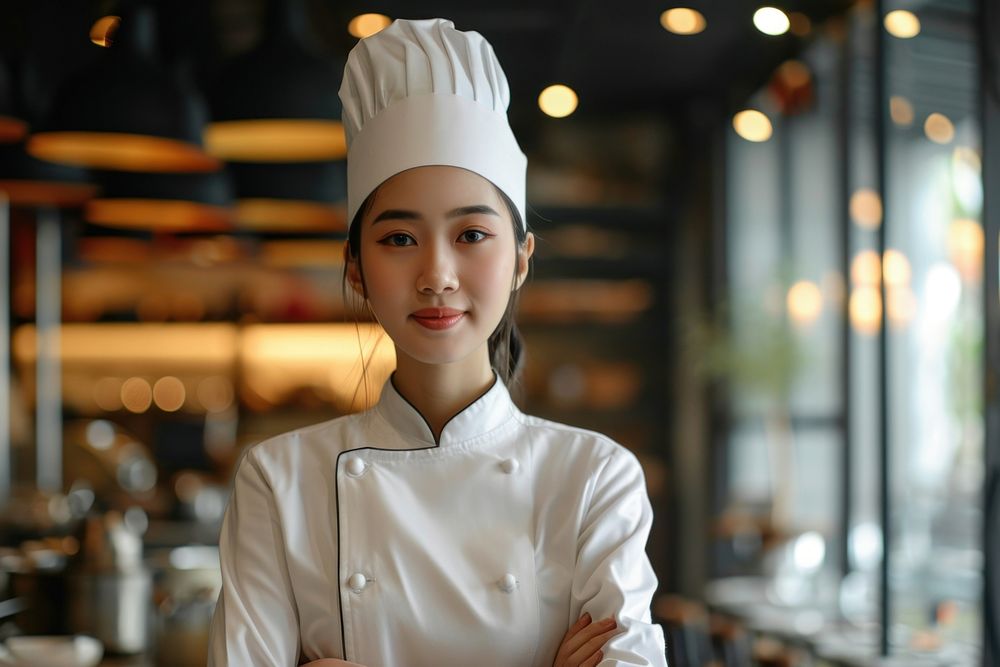 Thai female chef restaurant portrait adult.