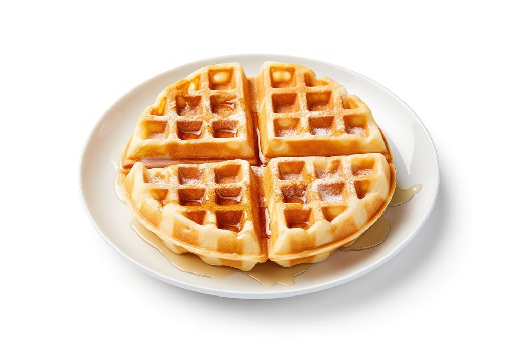 Waffle on a white plate food white background breakfast.