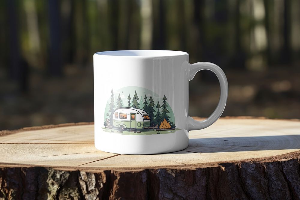Coffee mug in the woods