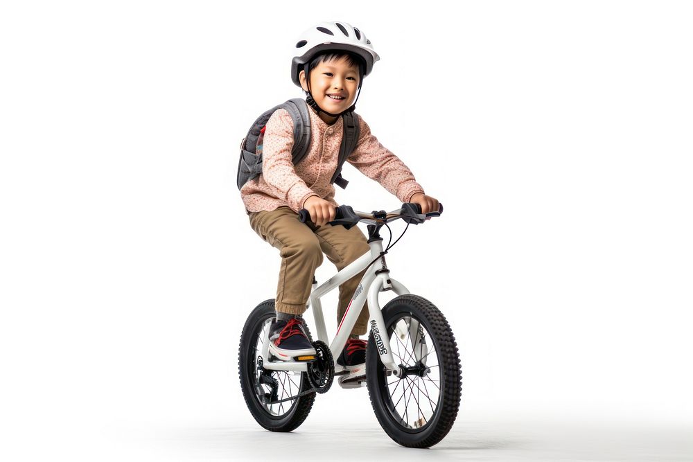 Asian kid cycling bicycle vehicle helmet.