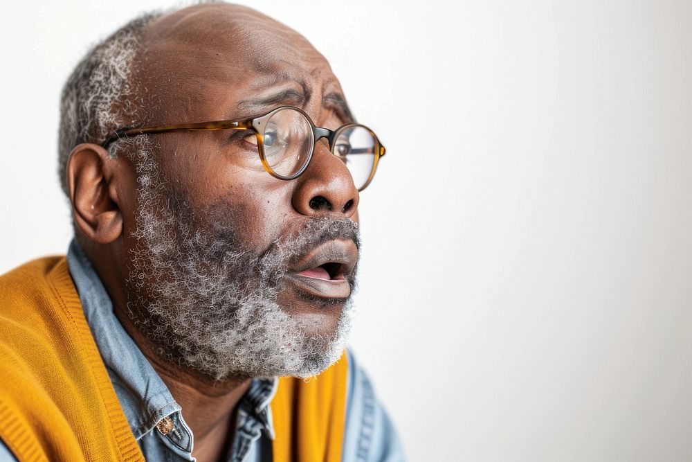 Black mature man having difficulty in breathing portrait adult photo.