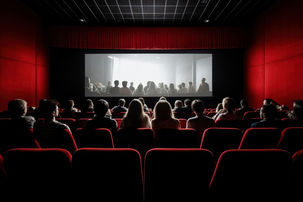 Cinema blank wide screen auditorium people adult.