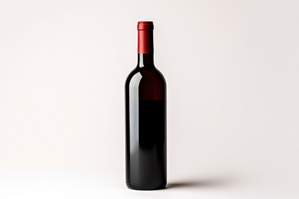 Bottle of red wine glass drink white background.