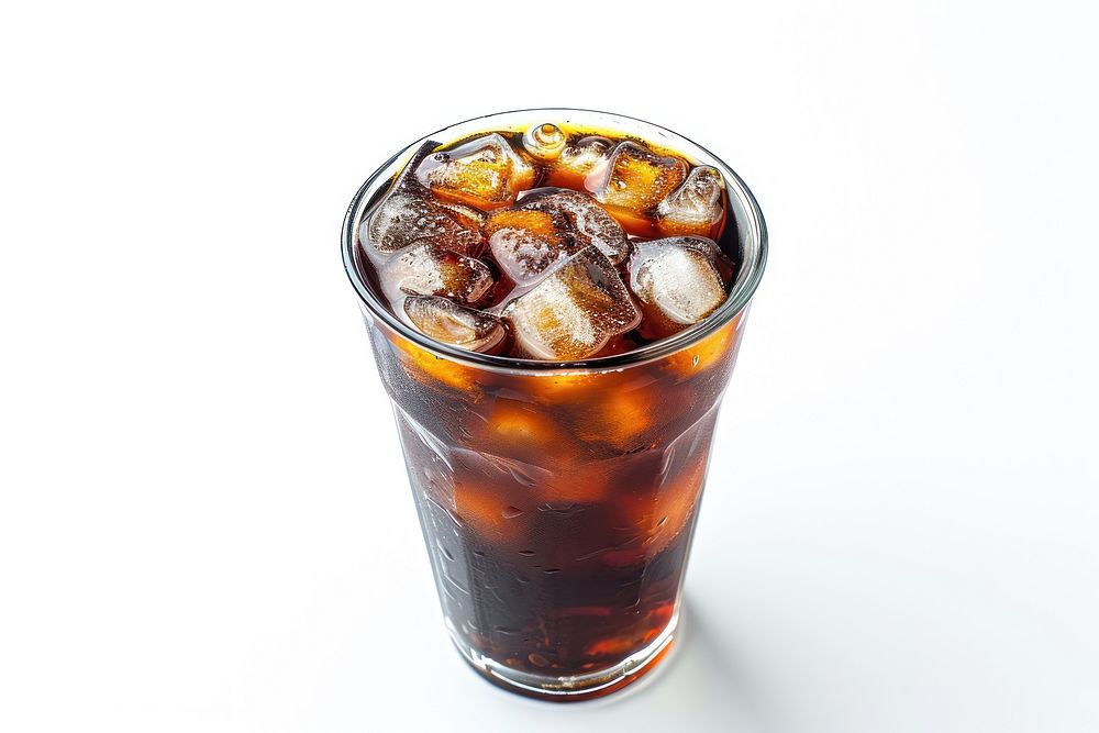 A cup of ice americano coffee drink glass soda.
