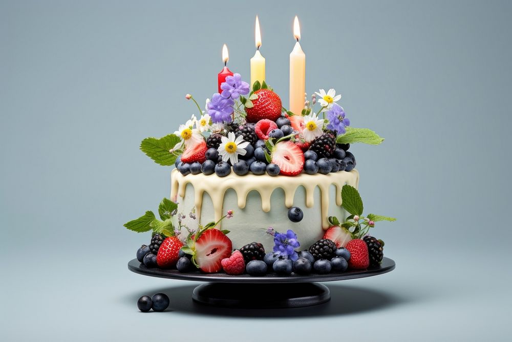Birthday cake fruit blueberry dessert.