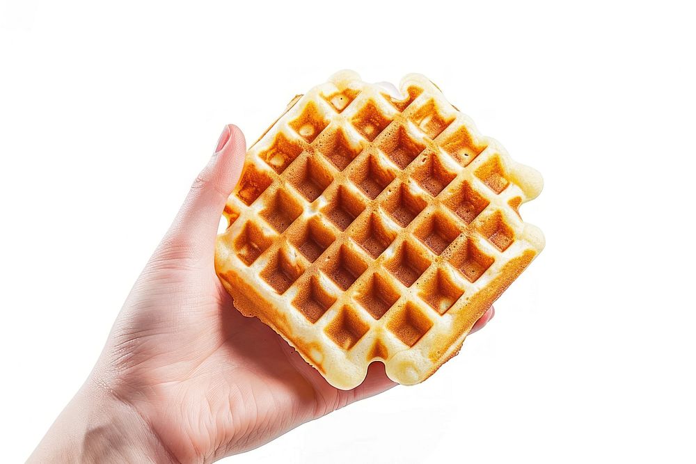 Hand holding waffle food white background technology.