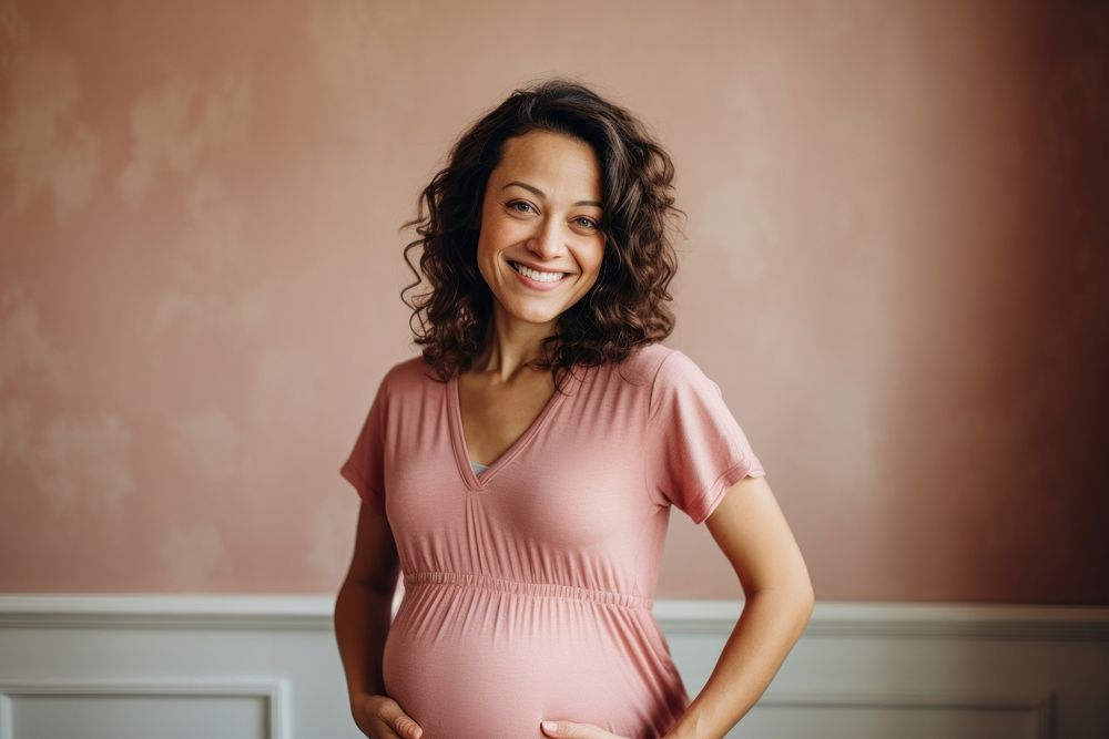 Happy Pregnant Woman standing smile for commercial pregnant adult happy.