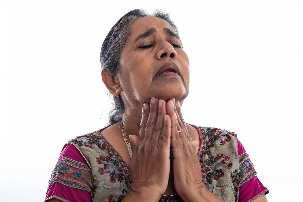 Mature indian woman adult pain white background.